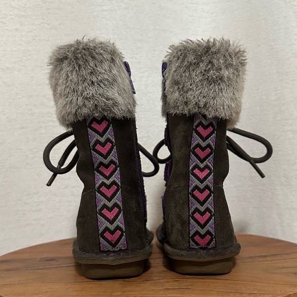 Clarks Girls Snugglewall Tall Suede Zip Lace Up Faux Fur Warm Winter Boots Sz 7 - Picture 7 of 11